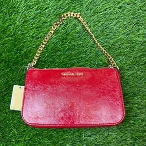 NEW Michael Kors Jet Set Small Chain Pouchette Crimson Red